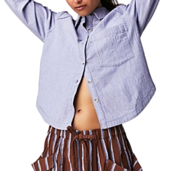 Free People We The Free Classic Oxford 100% Cotton Button Down Top - Picture 2 of 8